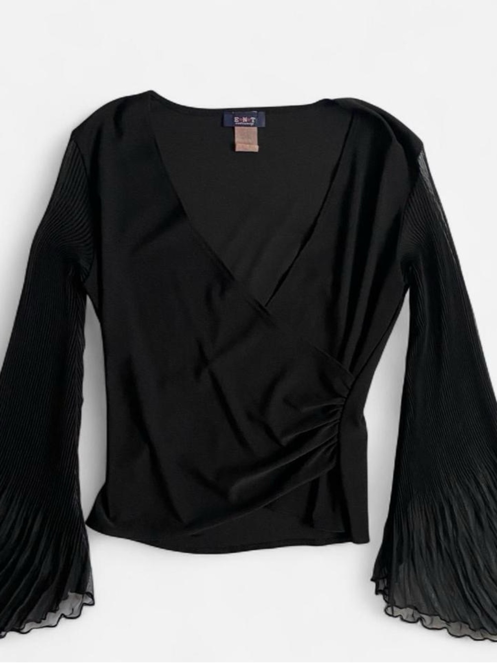 Vintage 90s black semi cropped bell sleeve top